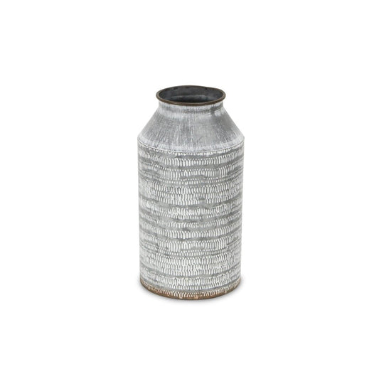 10" Gray Galvanized Metal Geometric Patterned Jug Vase