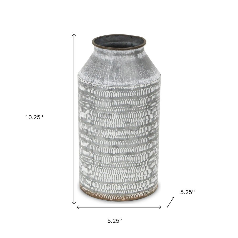 10" Gray Cylinder Metal Jug Vase