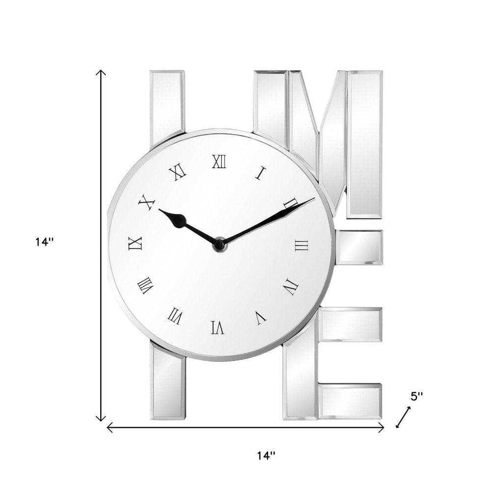 14" Silver Mirrored Glass Silent Analog Home Wall Clock