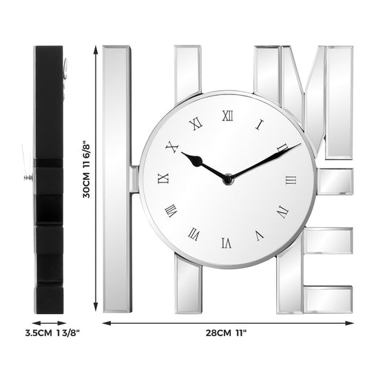 14" Silver Mirrored Glass Silent Analog Home Wall Clock