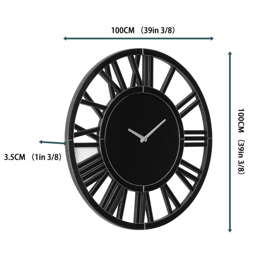 43" Black Mirrored Acrylic Silent Analog Circle Wall Clock