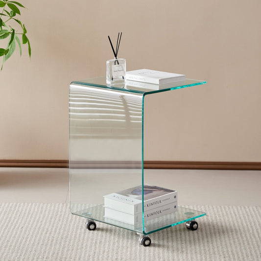 24" Clear Glass Square End Table With Shelf