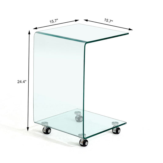 24" Clear Glass Square End Table With Shelf