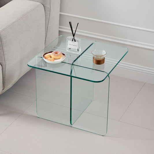 16" Clear Glass Square Cross Legs End Table