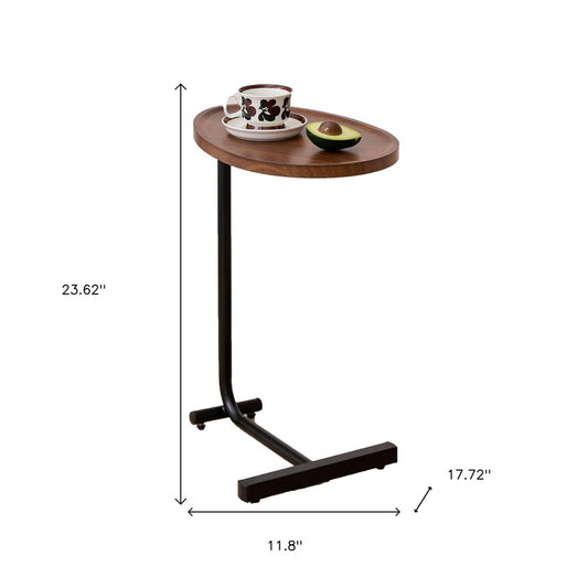 24" Brown and Black Solid Wood and Steel Oval End Tables