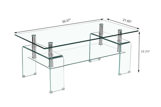 39" Clear Glass Coffee Table With Shelf