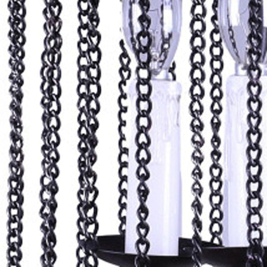 Black And Natural Wood and Metal Cylinder Three Light Dimmable Chandelier