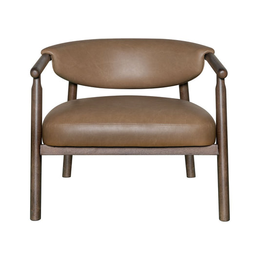 33" Brown and Dark Brown Faux Leather And Wood Arm Chair