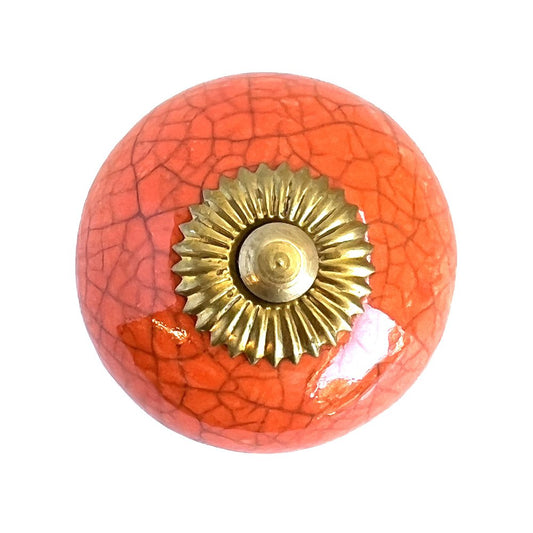 Set of Six Coral And Gold Ceramic Drawer Pull Knobs