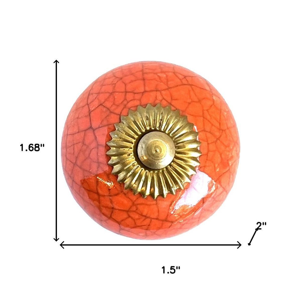 Set of Six Coral And Gold Ceramic Drawer Pull Knobs