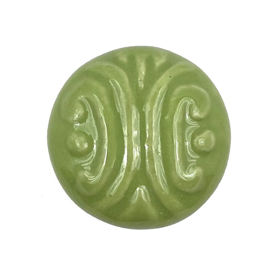 Set of Six Green Mushroom Knob Embossed Ceramic Drawer Pull Knobs