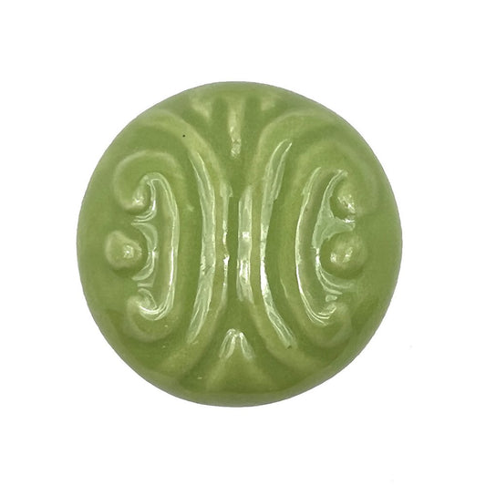 Set of Six Green Mushroom Knob Embossed Ceramic Drawer Pull Knobs