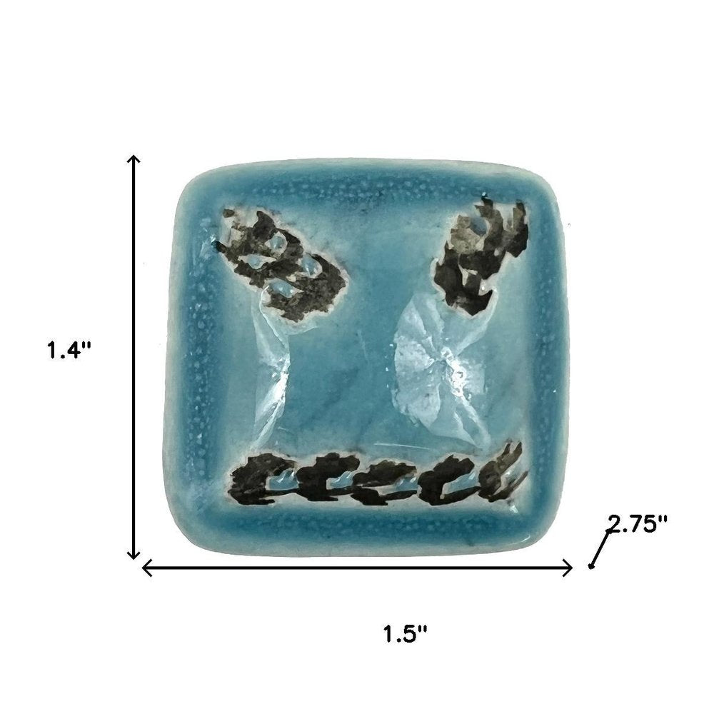 Set of Six Teal Square Knob Ceramic Drawer Pull Knobs