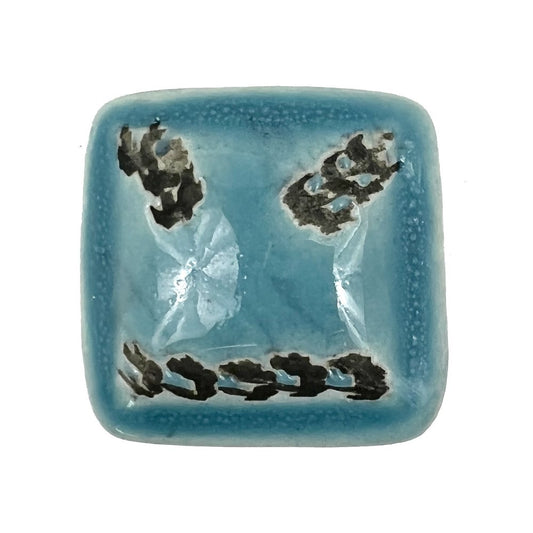 Set of Six Teal Square Knob Ceramic Drawer Pull Knobs
