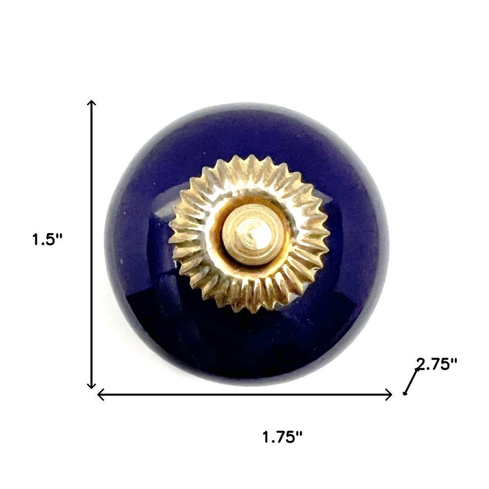Set of Six Cobalt And Gold Ceramic Drawer Pull Knobs
