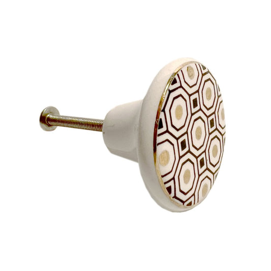 Set of Six Gold Silver And White Geometric Ceramic Drawer Pull Knobs