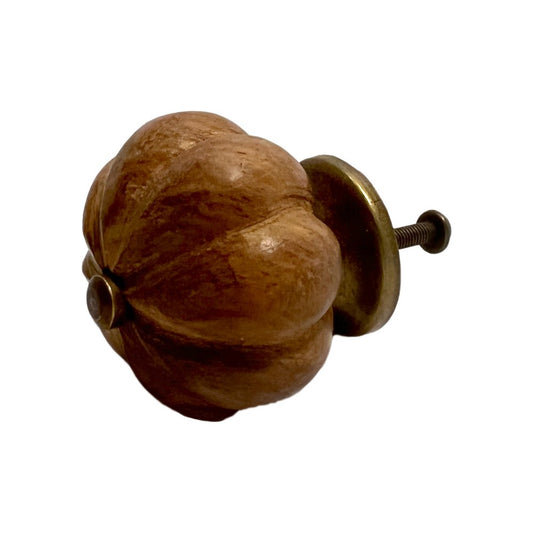 Set of Six Brown Floral Knob Wood Drawer Pull Knobs