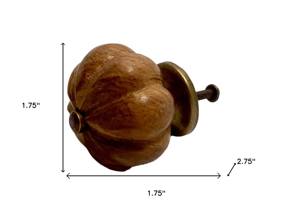 Set of Six Brown Floral Knob Wood Drawer Pull Knobs