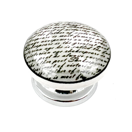Set of Six White Poetic Script Ceramic Drawer Pull Knobs