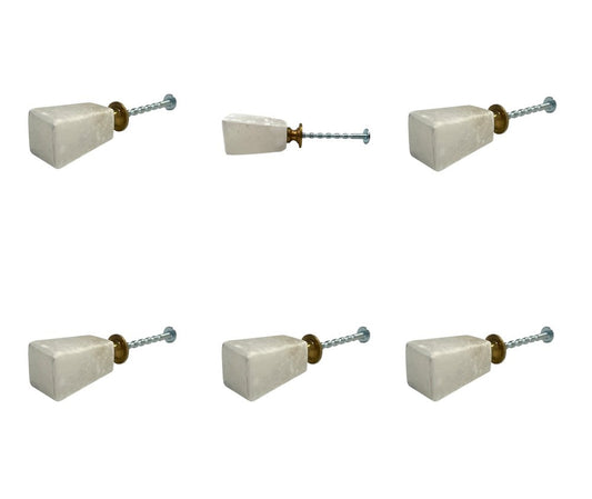 Set of Six White Cylindrical Knob Stone Drawer Pull Knobs