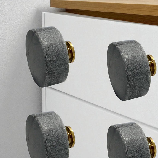 Set of Six Gray Disc Knob Stone Drawer Pull Knobs