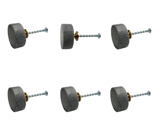 Set of Six Gray Disc Knob Stone Drawer Pull Knobs