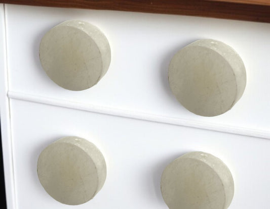 Set of Six Off White Stone Disc Drawer Pull Knobs