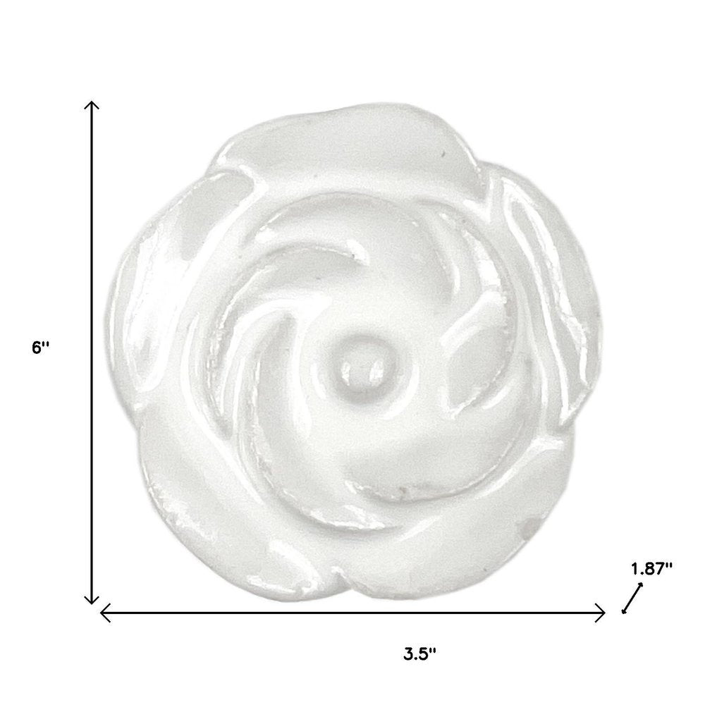 Set of Six White Ceramic Flower Shape Drawer Pull Knobs