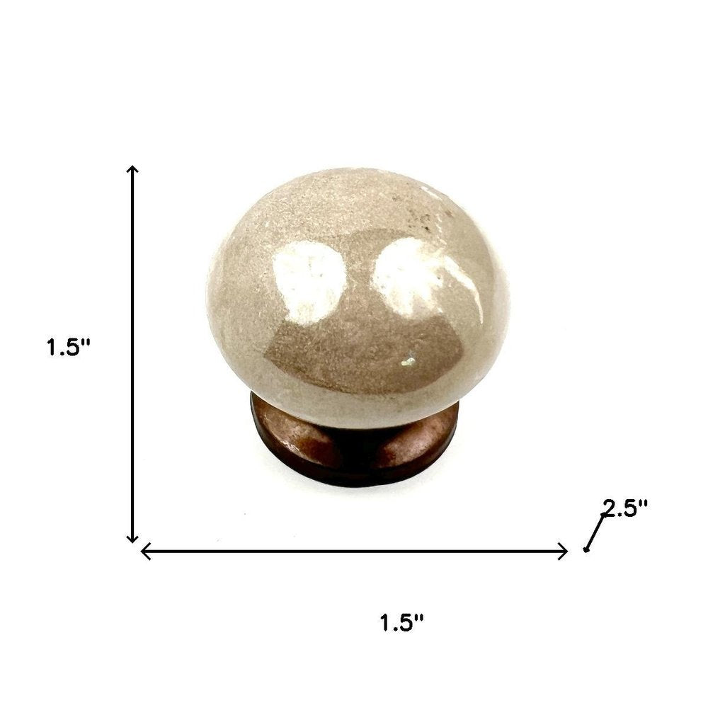 Set of Six Tan Mushroom Knob Ceramic Drawer Pull Knobs