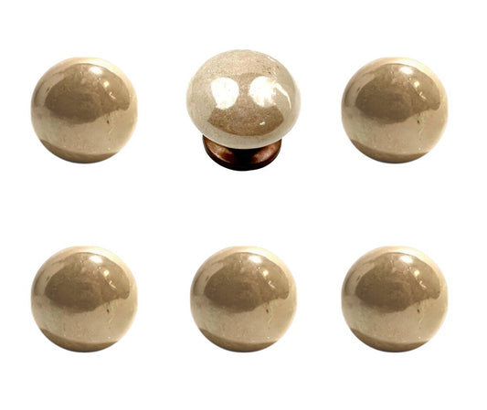 Set of Six Tan Mushroom Knob Ceramic Drawer Pull Knobs