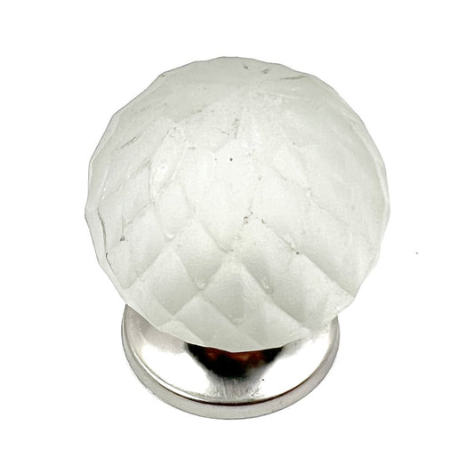 Set of Six White Glass Drawer Pull Knobs