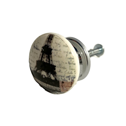 Set of Six Black And White Poetic Script Ceramic Drawer Pull Knobs