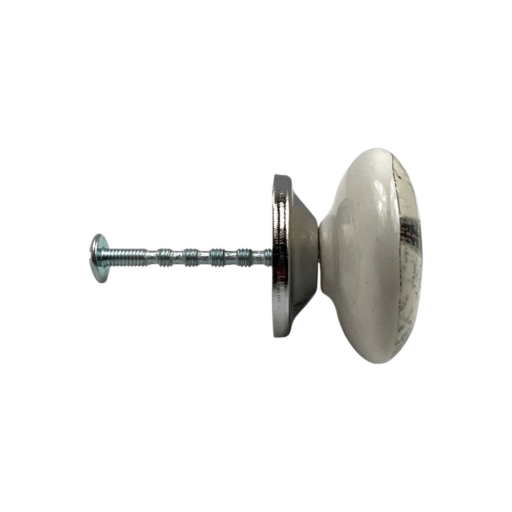 Set of Six Black And White Poetic Script Ceramic Drawer Pull Knobs