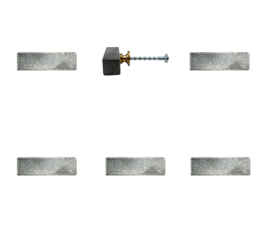 Set of Six Gray Rectangle Knob Stone Drawer Pull Knobs