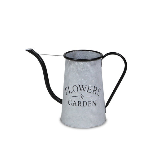 10" Black And Gray Galvanized Metal Flowers And Garden Decorative Watering Can