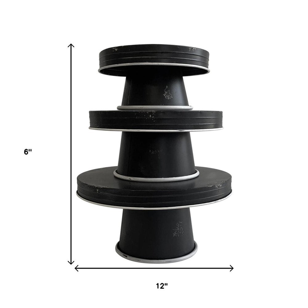 Set of Three Black And White Metal Round Cake Stand Risers