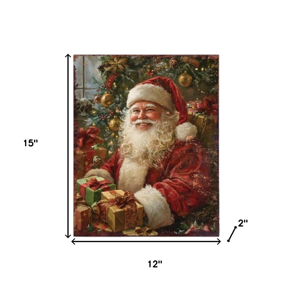 15" Red White And Green Wood Christmas Santa Tabletop Sign