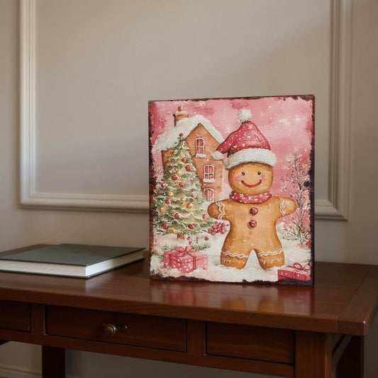 15" Red White And Green Wood Christmas Tabletop Sign