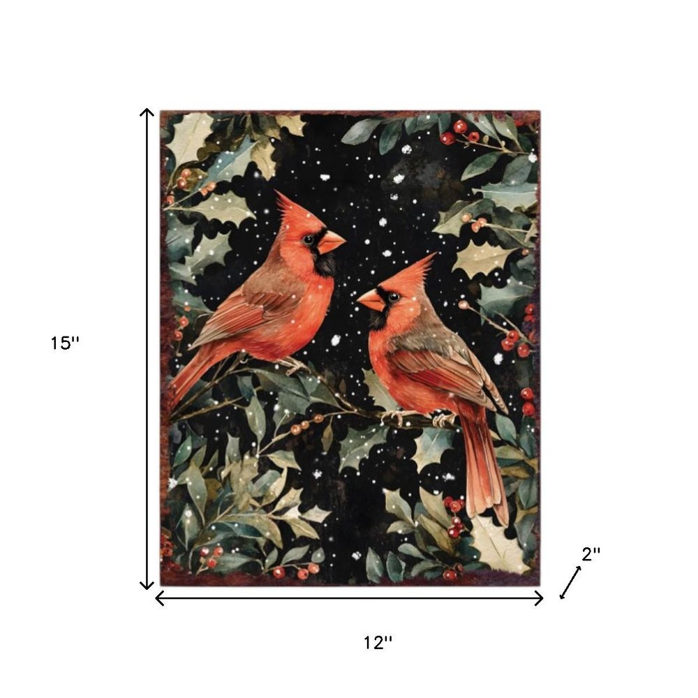 15" Red White And Green Wood Bird Christmas Tabletop Sign