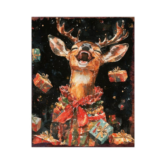 15" Red White And Green Wood Deer Christmas Tabletop Sign