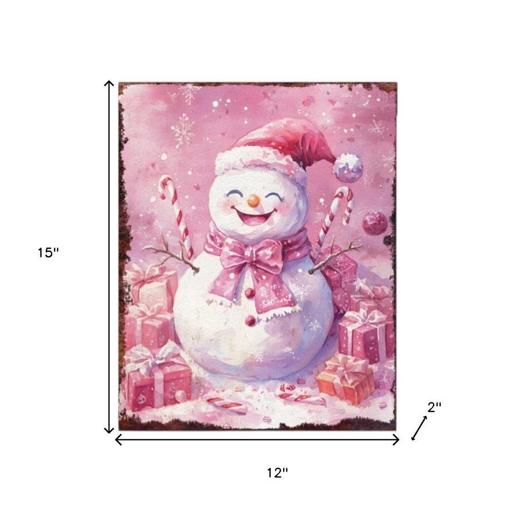 15" Red White And Green Wood Christmas Snowman Tabletop Sign