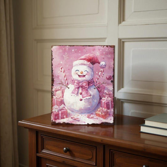 15" Red White And Green Wood Christmas Snowman Tabletop Sign