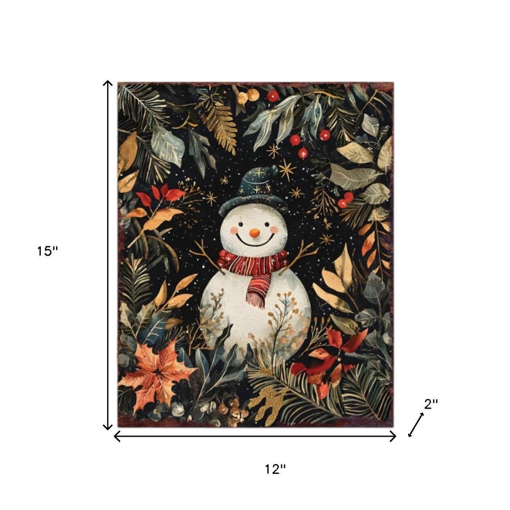 15" Red White And Green Wood Flowers Christmas Snowman Tabletop Sign