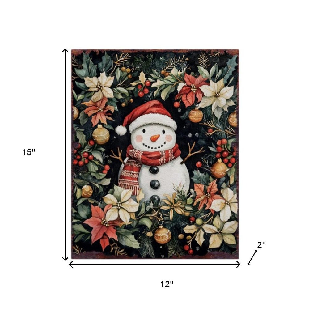 15" Red White And Green Wood Leaf Christmas Snowman Tabletop Sign