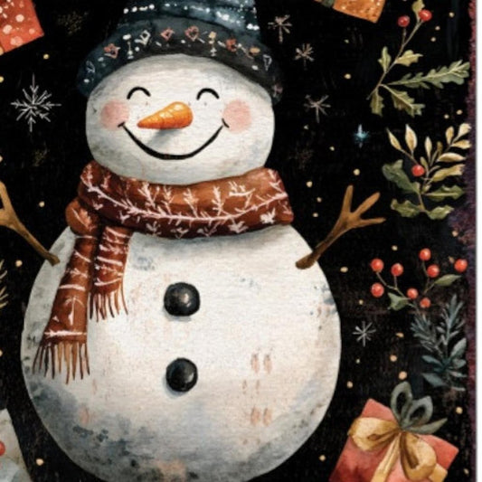 15" Red White And Green Wood Leaf Christmas Snowman Tabletop Sign