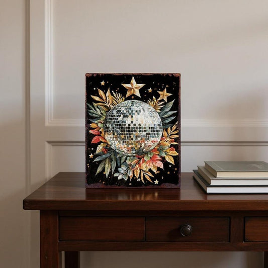 15" Red White And Green Wood Flowers Dance Christmas Tabletop Sign