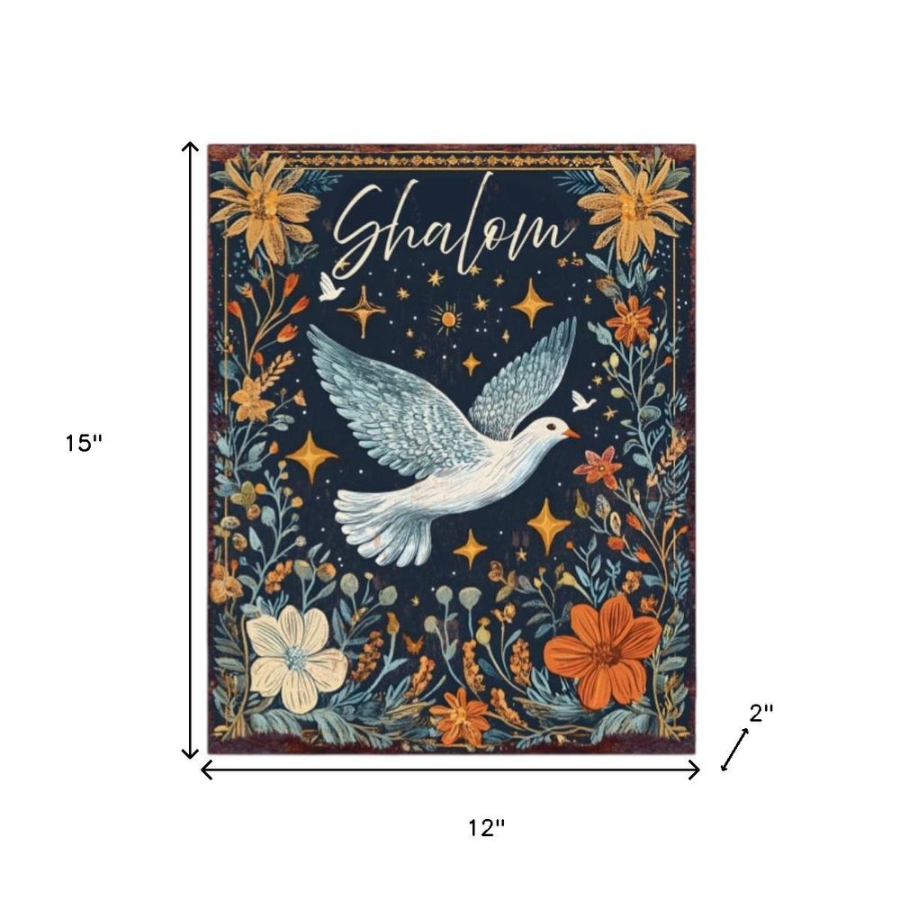 15" Blue Wood Pigeon Hanukkah Tabletop Sign