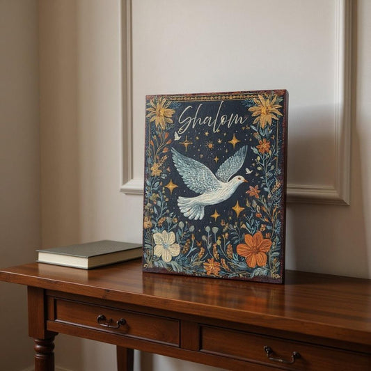 15" Blue Wood Pigeon Hanukkah Tabletop Sign