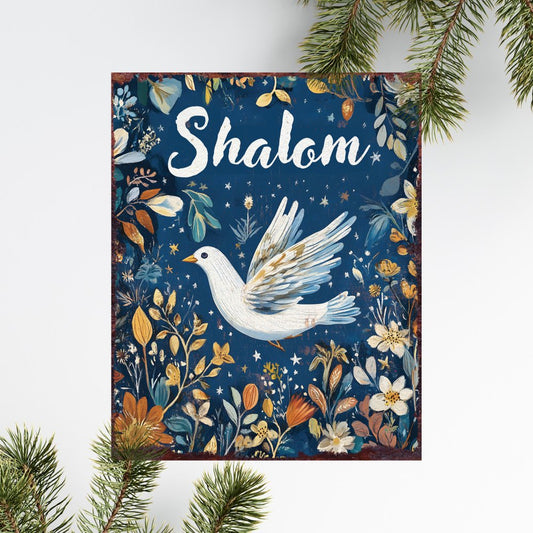 15" Blue Wood Pigeon Hanukkah Tabletop Sign