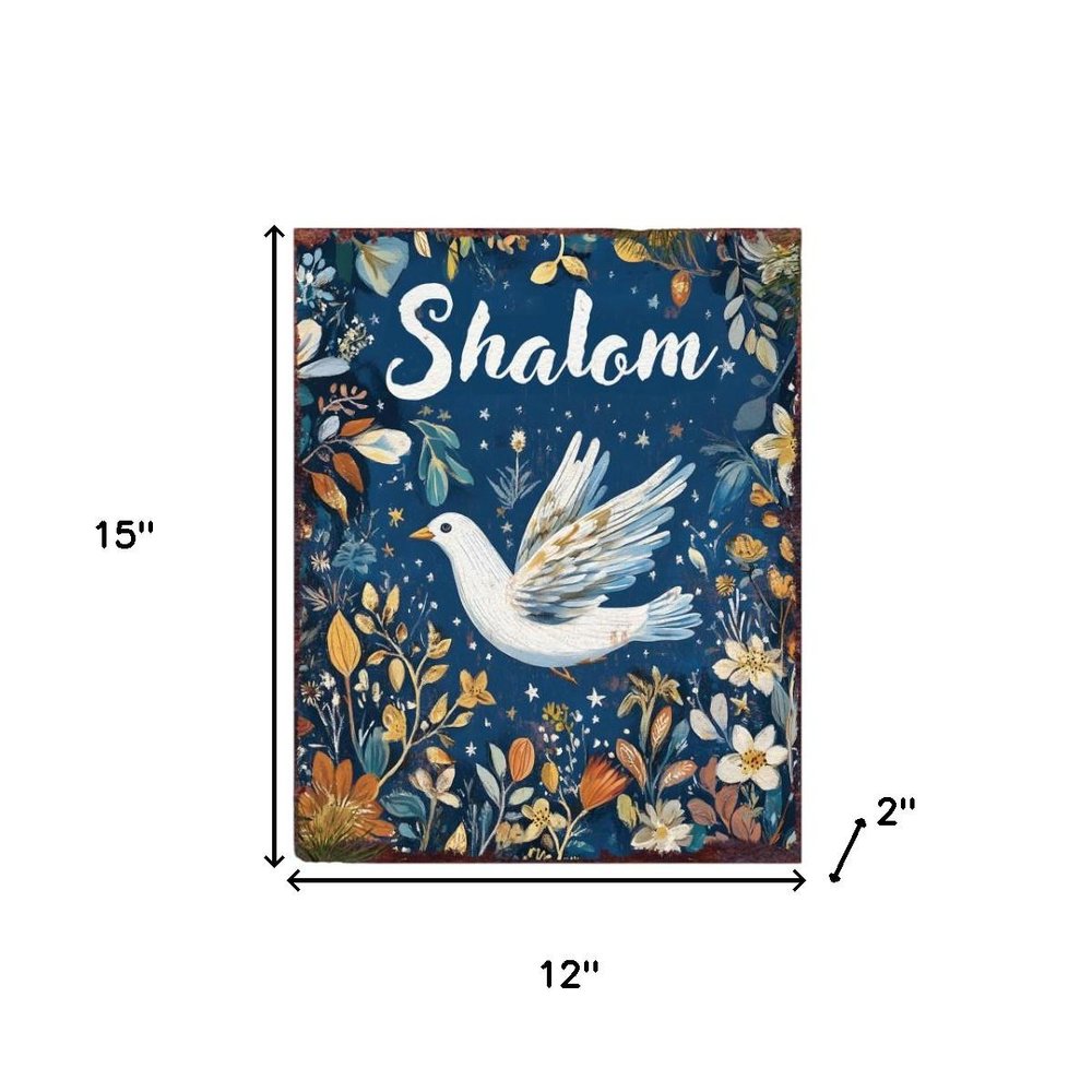 15" Blue Wood Pigeon Hanukkah Tabletop Sign
